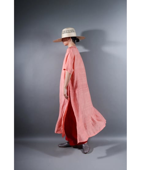 5.Slit dress / half sleeve / Silk khadi / Sunset pink