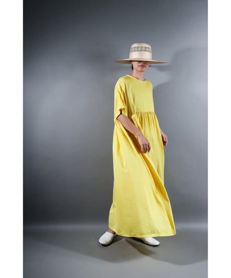 1.Kurteno-dress / Half sleeve / Organic cotton satin / Lemon yellow