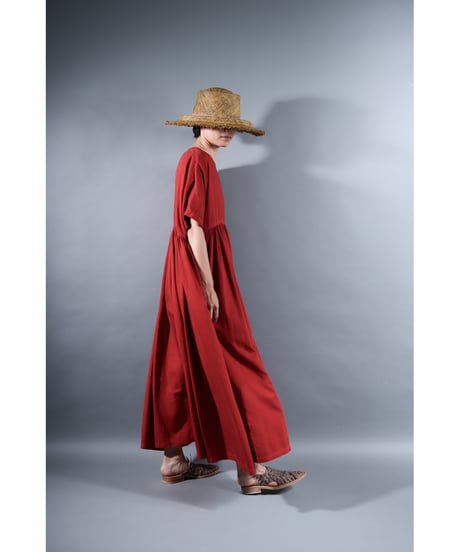3.Kurteno-dress / sp / Half sleeve / Organic cotton satin / Madder red