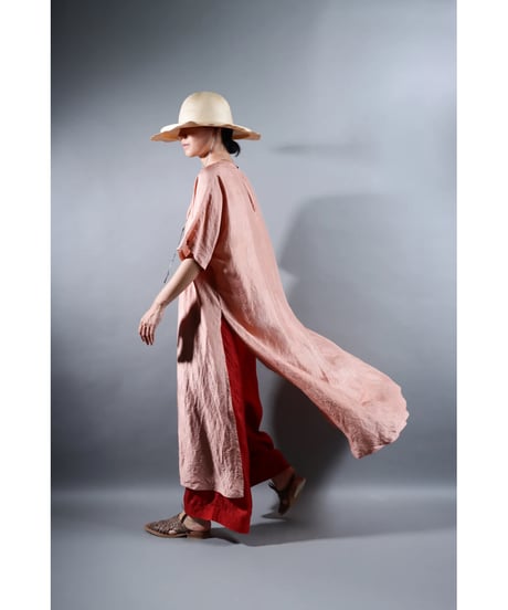 2.Slit dress / Half sleeve / Silk khadi / Pink beige
