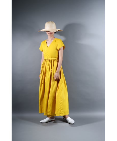 2.Lilith cap sleeve dress / b / Organic cotton satin / Bright yellow / with stains:special price
