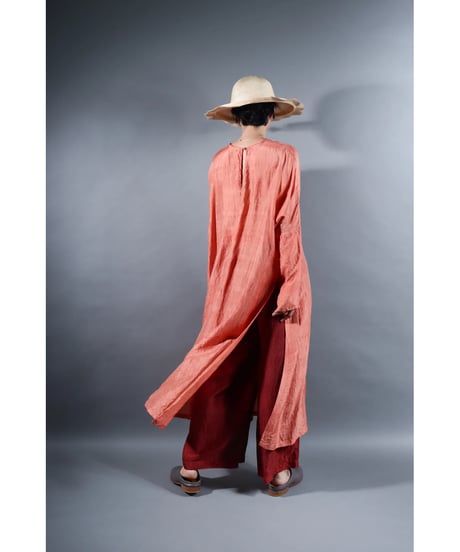 3. Slit dress / Long sleeve / Silk khadi / Sunset pink