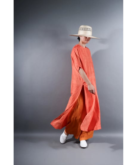 3.Slit dress / Half sleeve / Silk khadi / Sunset orange