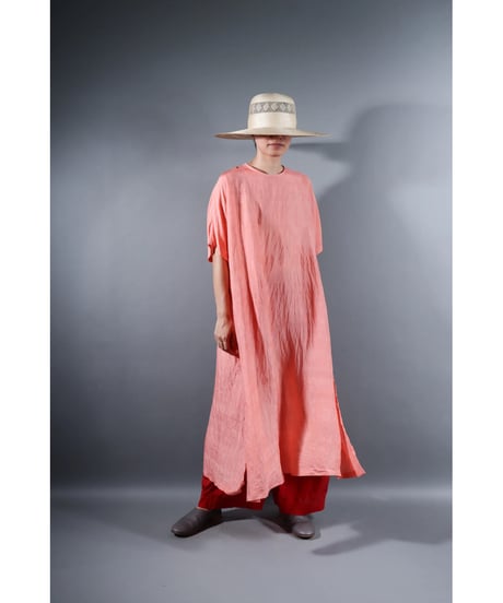 5.Slit dress / half sleeve / Silk khadi / Sunset pink