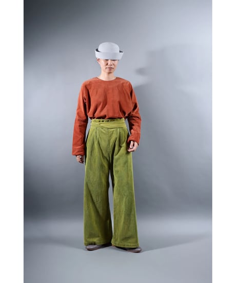 2.Hakama corduroy pants sp / organic cotton / size2 / Yellow green moss