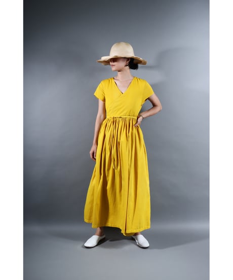 2.Lilith cap sleeve dress / b / Organic cotton satin / Bright yellow / with stains:special price