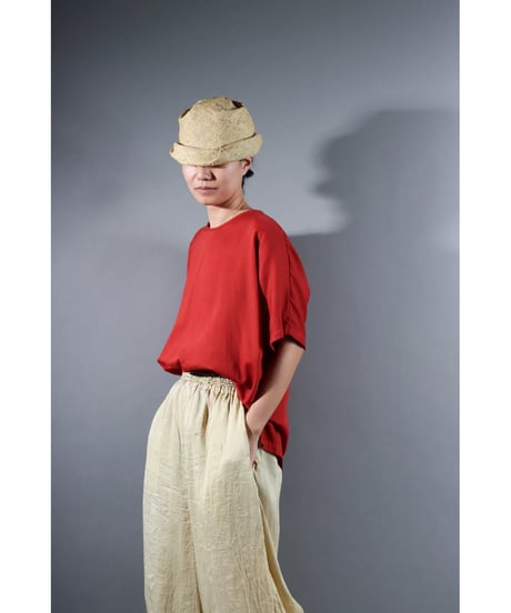 5.Fendo-Half sleeve tops / Organic cotton satin / Madder red