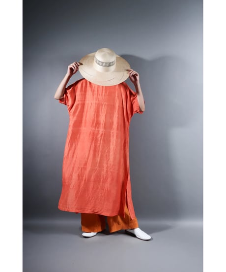 3.Slit dress / Half sleeve / Silk khadi / Sunset orange