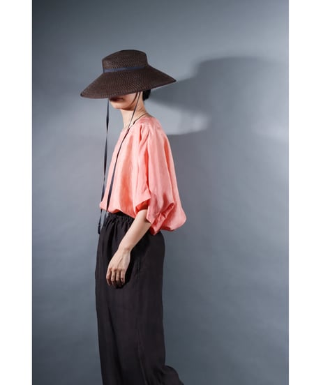 6.Karesante / slashed neck / Silk khadi / Peach pink