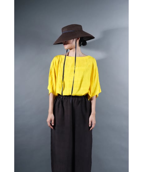 1.Karesante / slashed neck / Silk khadi / Shiny yellow