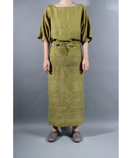 1.Tibetan skirt / Silk khadhi tusser / Luminous moss