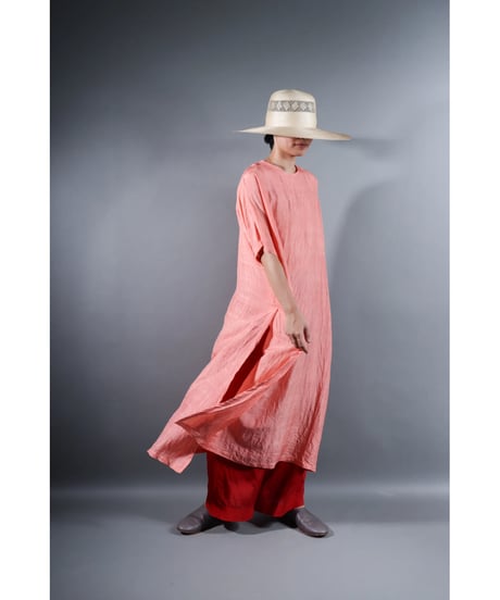 5.Slit dress / half sleeve / Silk khadi / Sunset pink