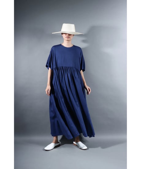 1.Kurteno-dress / sp / Half sleeve / Organic cotton satin / Evening blue