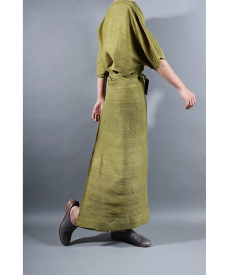 1.Tibetan skirt / Silk khadhi tusser / Luminous moss