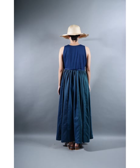 1.Lilith sleeveless dress / Organic cotton satin /Blue-Green gradation