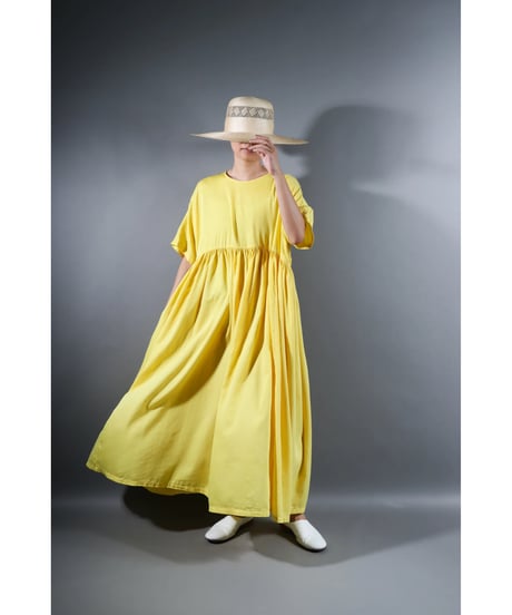 1.Kurteno-dress / Half sleeve / Organic cotton satin / Lemon yellow