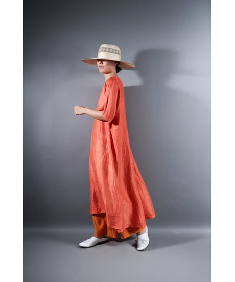 3.Slit dress / Half sleeve / Silk khadi / Sunset orange