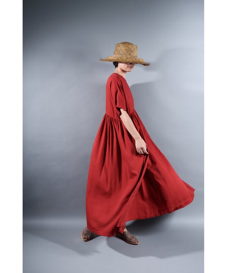 3.Kurteno-dress / sp / Half sleeve / Organic cotton satin / Madder red