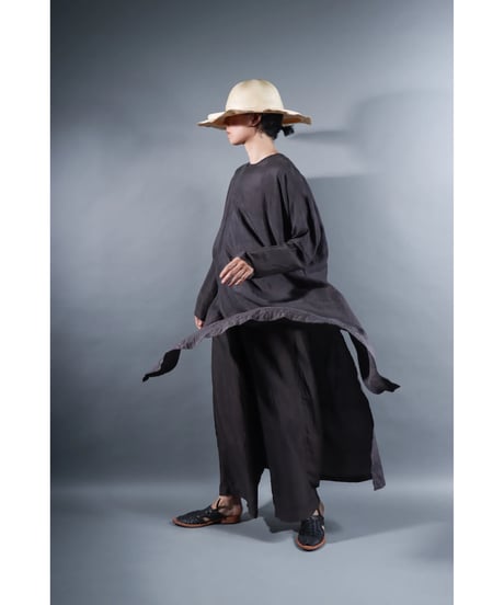 4. Slit dress / Long sleeve / Silk khadi / Dark charcoal