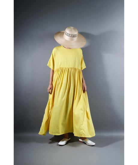 1.Kurteno-dress / Half sleeve / Organic cotton satin / Lemon yellow