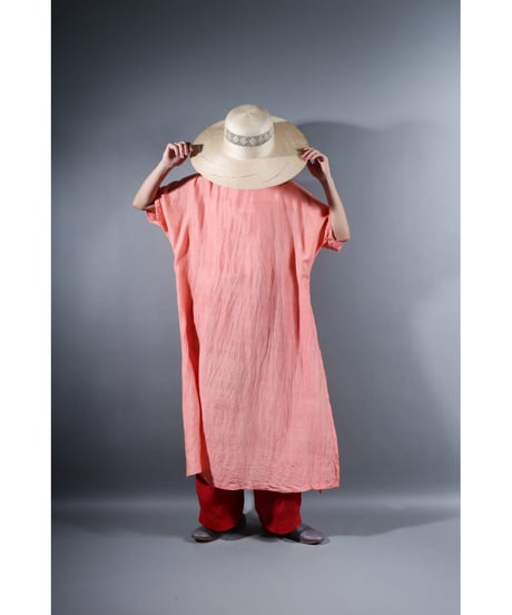 5.Slit dress / half sleeve / Silk khadi / Sunset pink
