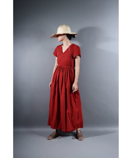 2.Lilith cap sleeve dress /sp/ Organic cotton satin  / Madder red