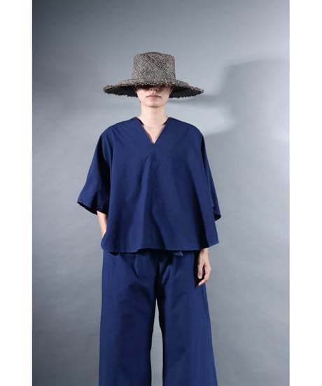 １.Ronda v-neck tops / sp / Organic cotton /  Ryukyu indigo