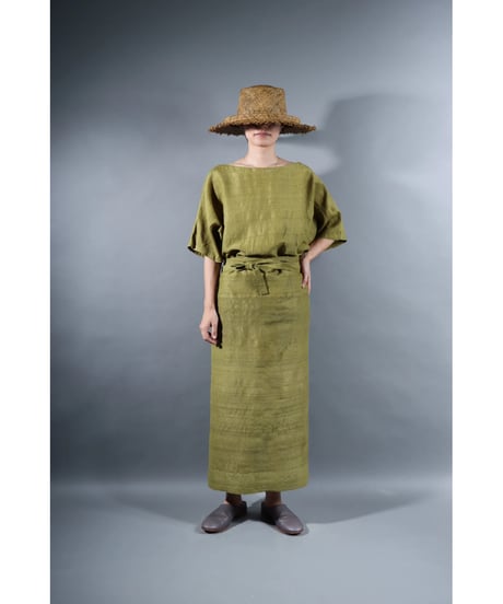 1.Tibetan skirt / Silk khadhi tusser / Luminous moss