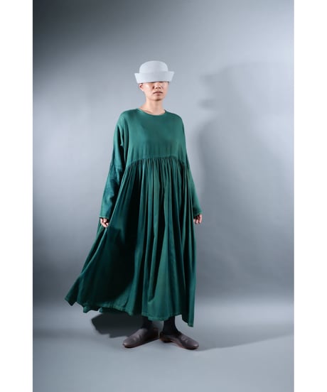 2.Kurteno-dress / Long sleeve / Organic cotton satin / Green lake