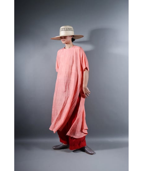 5.Slit dress / half sleeve / Silk khadi / Sunset pink