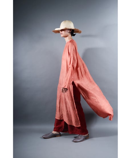 3. Slit dress / Long sleeve / Silk khadi / Sunset pink