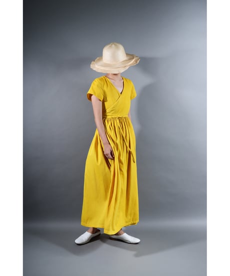 2.Lilith cap sleeve dress / b / Organic cotton satin / Bright yellow / with stains:special price