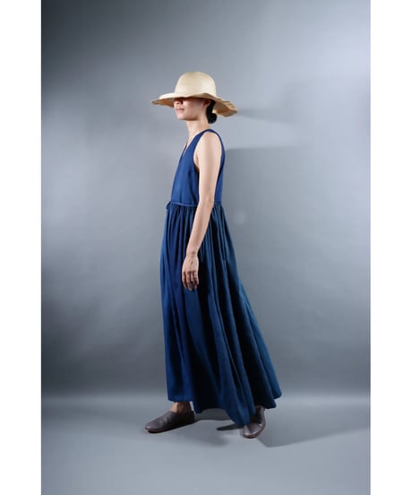 1.Lilith sleeveless dress / Organic cotton satin /Blue-Green gradation