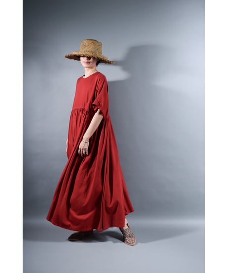 3.Kurteno-dress / sp / Half sleeve / Organic cotton satin / Madder red