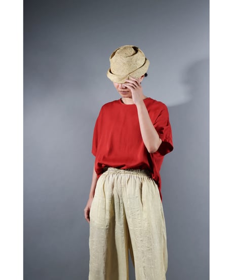 5.Fendo-Half sleeve tops / Organic cotton satin / Madder red