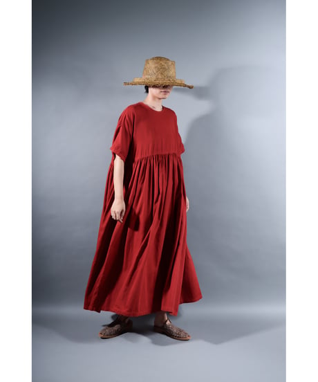 3.Kurteno-dress / sp / Half sleeve / Organic cotton satin / Madder red