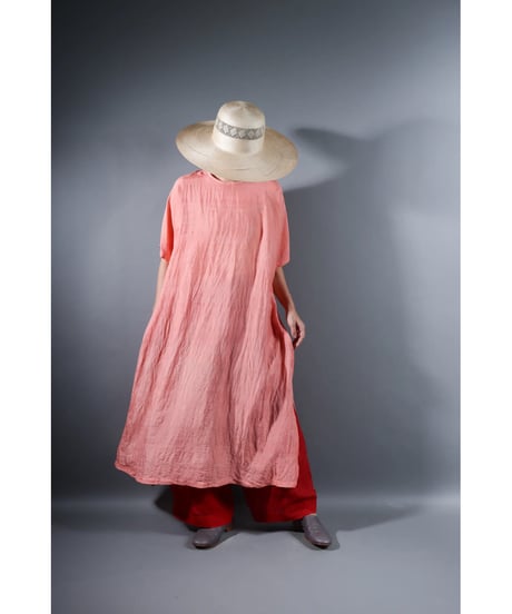 5.Slit dress / half sleeve / Silk khadi / Sunset pink