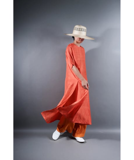 3.Slit dress / Half sleeve / Silk khadi / Sunset orange