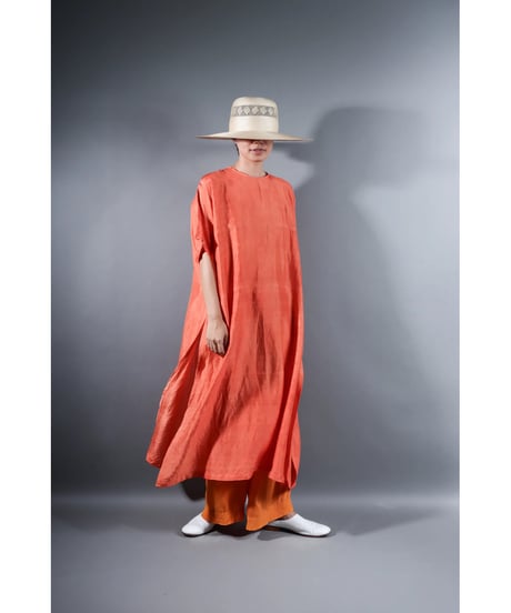 3.Slit dress / Half sleeve / Silk khadi / Sunset orange