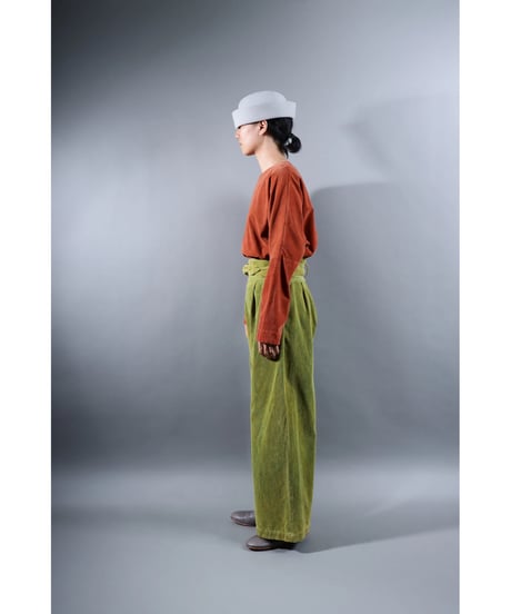2.Hakama corduroy pants sp / organic cotton / size1 / Yellow green moss