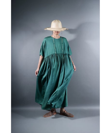 2.Kurteno-dress / Half sleeve / Organic cotton satin / Atoll green