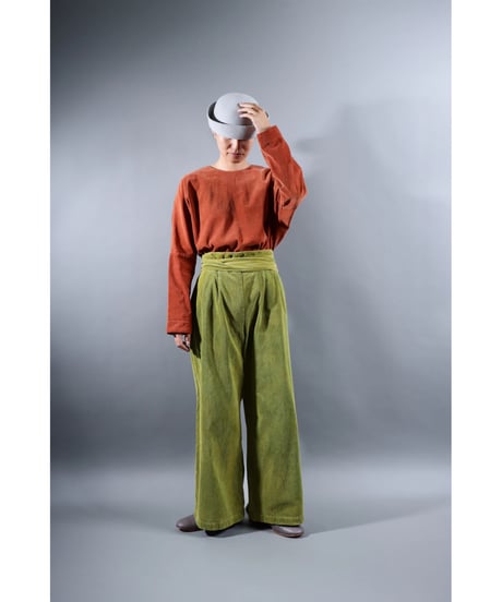 2.Hakama corduroy pants sp / organic cotton / size2 / Yellow green moss