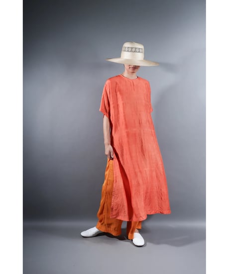 3.Slit dress / Half sleeve / Silk khadi / Sunset orange