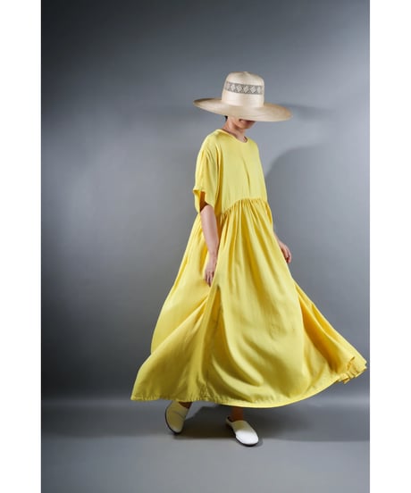 1.Kurteno-dress / Half sleeve / Organic cotton satin / Lemon yellow