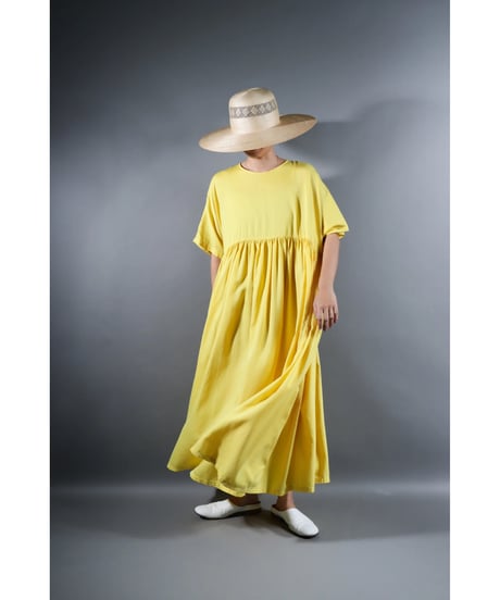 1.Kurteno-dress / Half sleeve / Organic cotton satin / Lemon yellow