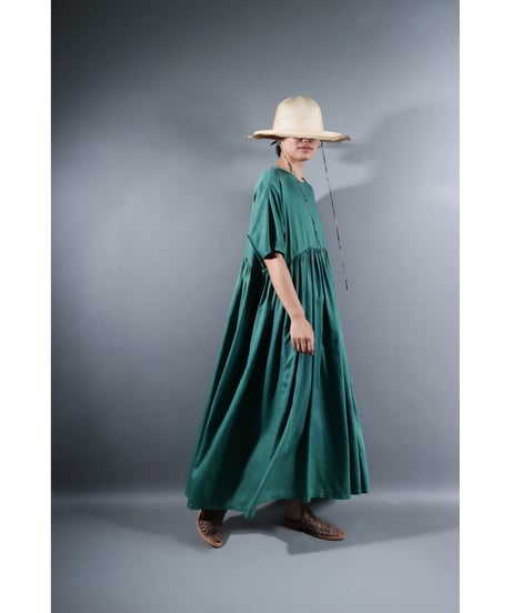 2.Kurteno-dress / Half sleeve / Organic cotton satin / Atoll green
