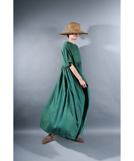 2.Kurteno-dress / Half sleeve / Organic cotton satin / Atoll green