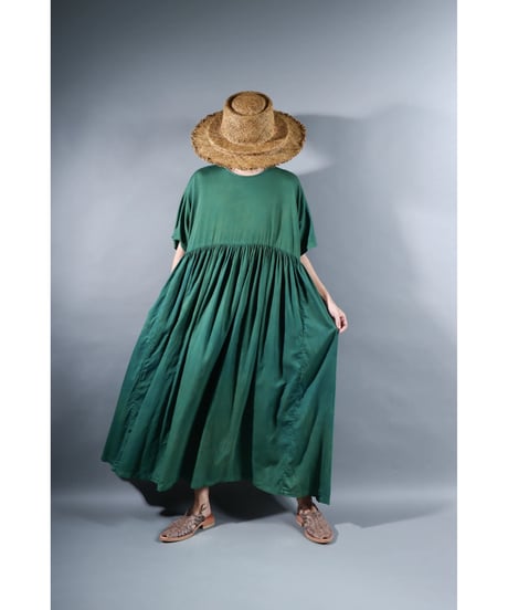 2.Kurteno-dress / Half sleeve / Organic cotton satin / Atoll green