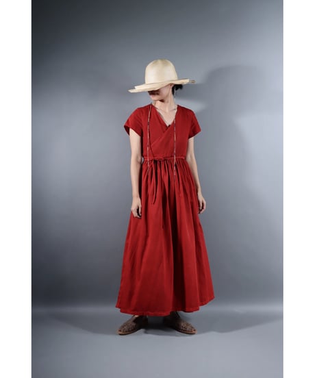 2.Lilith cap sleeve dress /sp/ Organic cotton satin  / Madder red