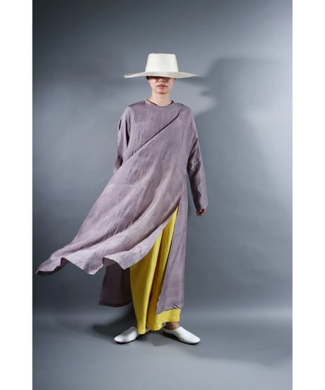 2. Slit dress / Long sleeve / Silk khadi / Pale purple gray